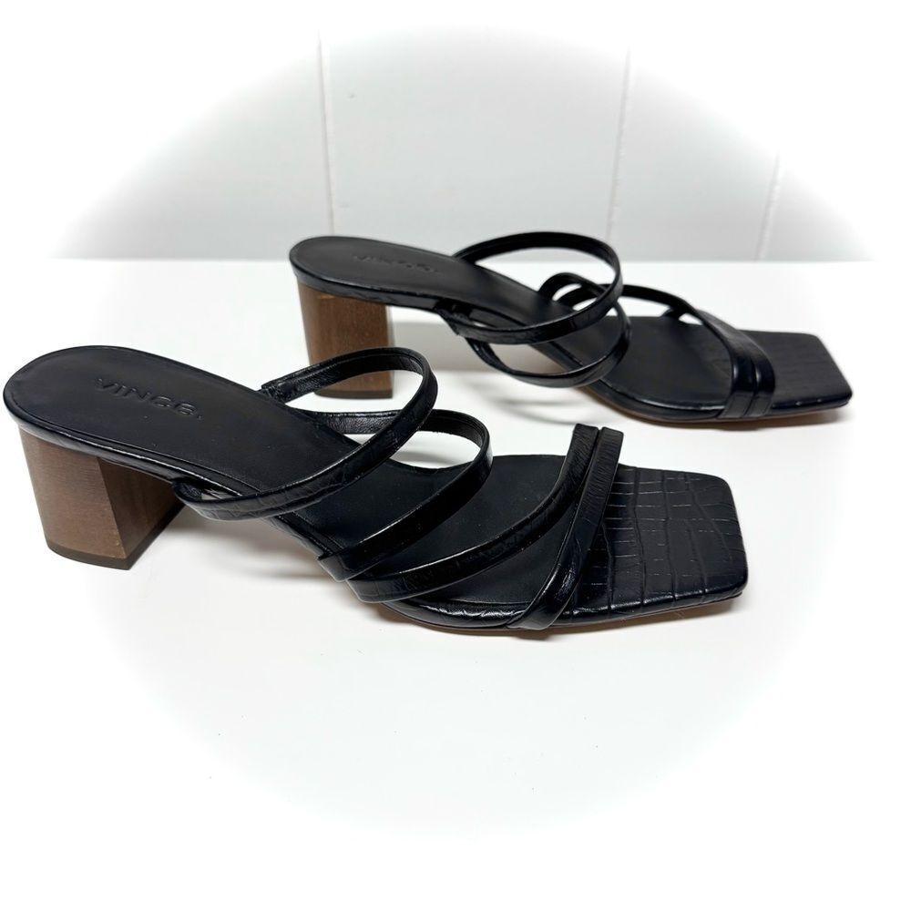 Vince. Elita Croc Embossed Leather Mule Heeled Sandal Size 7.5